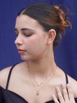 Niscka - 18K Gold-Plated Heart and Lock Double Layer Chain Pendant