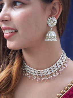 Niscka - 18K Gold Plated Purple Kundan Water Drop Jewelry Set (Set of 3)