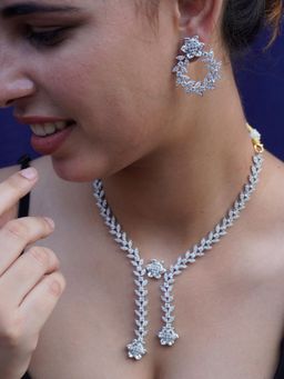 Niscka - Classy American Diamond Floral Design Jewelry Set (Set of 3)