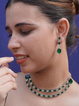 Niscka - Blush Green Silver Rhodium Double-Layer Cz Jewelry Set (Set of 3)