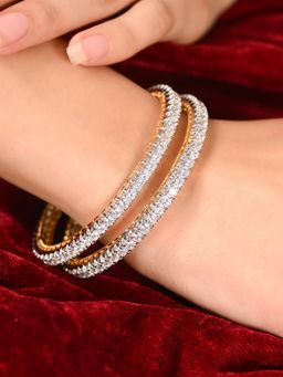 Ratnavali Jewels - Silver Plated White American Diamond Cz Solitaire Bangle (Set of 2)