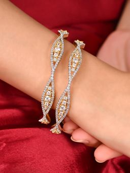Ratnavali Jewels - Plated White American Diamond Cz Studded Kada Bangle (Set of 2)
