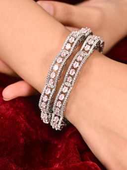 Ratnavali Jewels - Plated Pota Pink American Diamond Cz Studded Classy Bangle (Set of 2)