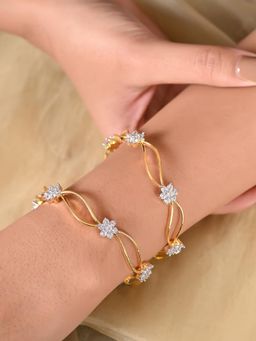 Ratnavali Jewels - Plated Floral White American Diamond Cz Studded Sleek Bangle (Set of 2)