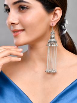 Silvermerc Designs - Oxidised Silver Long Jhumki