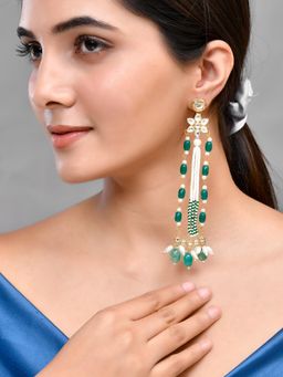 Silvermerc Designs - Long Pearl Kundan Earrings