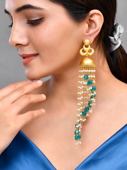 Silvermerc Designs - Long Spiral Pearl Jhumka Earrings