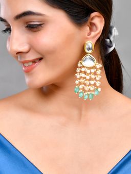 Silvermerc Designs - Long Kundan Pearl Earrings