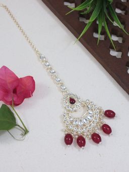 I Jewels - Gold-Plated Kundan Studded Maang Tikka Head Jewellery