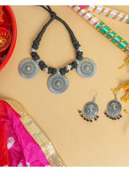 VIRAASI - Sliver Oxidised Necklace Set with Earring (Set of 2)