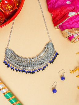 VIRAASI - Silver Oxidised Jewelry Set with Dandiya, Dupatta Pooja Thali (Set of 5)