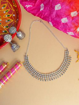 VIRAASI - Silver Oxidised Jewelry Set with Dandiya, Dupatta Pooja Thali (Set of 5)