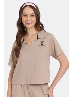 Zivame - Rosaline Yale University Light Taupe Crop Length Loungewear Top