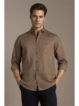 Louis Philippe - Men Brown Slim Fit Solid Full Sleeves Casual Shirt