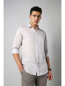Peter England - Men Light Grey Slim Fit Printed Shirt