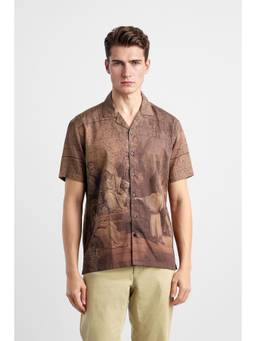 Van Heusen - Men Brown Relaxed Fit Printed Half Sleeves Party Shirt