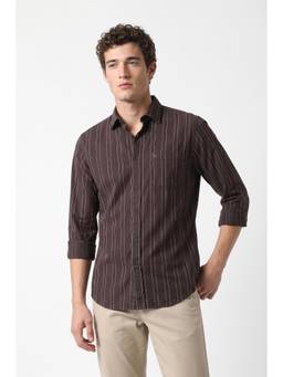 Van Heusen - Men Brown Slim Fit Striped Full Sleeves Casual Shirt
