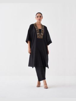 Vaaya - Black Silk Solid/Plain Kurta With Pant Co Ord
