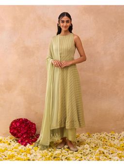 Taro India - Olive Mist Kurta Set With Pant And Dupatta