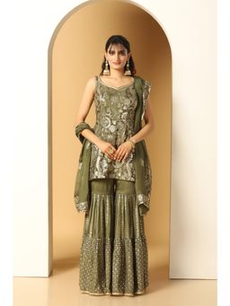 Meenagurnam - Sequin Paisley Work Kurta With Sharara And Dupatta