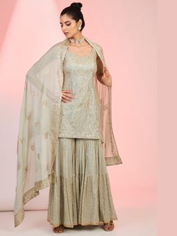 Meenagurnam - Fully Traditional Sequin Embroidered Kurta With Sharara And Dupatta