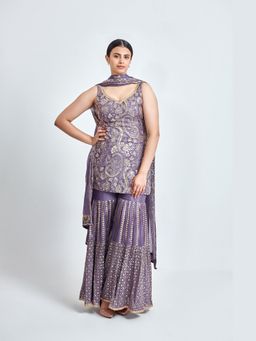 Meenagurnam - Mauve And Gold Kurta With Sharara And Dupatta