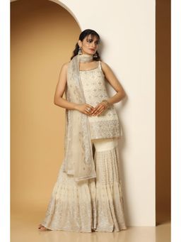 Meenagurnam - Zari And Sequined Ivory Kurta With Sharara And Dupatta