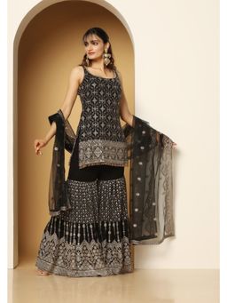 Meenagurnam - Zari And Sequined Black Kurta With Sharara And Dupatta