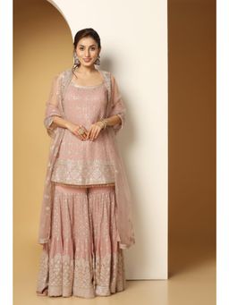 Meenagurnam - Zari And Sequined Pink Kurta With Sharara And Dupatta