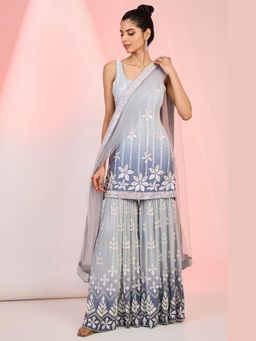 Meenagurnam - Grey Kurta With Sharara And Dupatta