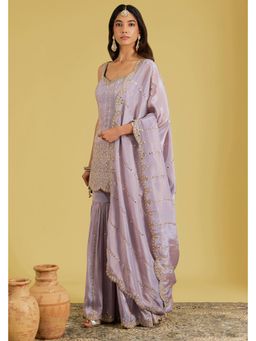 Meenagurnam - Lilac Motif Floral Jaal Embroidered Kurta With Sharara And Dupatta