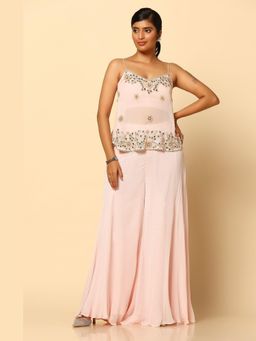 Meenagurnam - Funky Style Pink Mirror Worked Kurta And Palazzo
