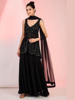 Meenagurnam - Cut dana Rainbow Sequined Work Kurti With Sharara And Dupatta