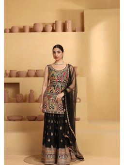 Meenagurnam - Multicolor Silk Embroidered Kurta With Sharara And Dupatta