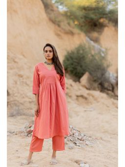 Silai Studio - Sandy Blush Pink Cotton Plain Kurta And Pant