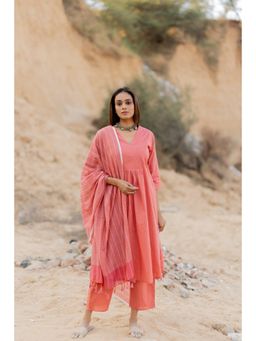 Silai Studio - Sandy Blush Cotton Kurta With Pant And Dupatta