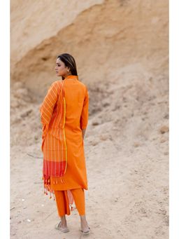 Silai Studio - Tangerine Orange Cotton Plain Kurta And Pant