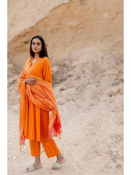 Silai Studio - Tangerine Orange Cotton Kurta With Pant And Dupatta