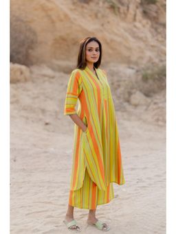 Silai Studio - Sunset Stripes Orange Cotton Kurta And Pant