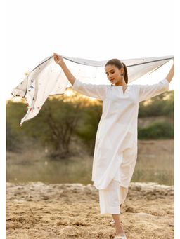 Silai Studio - Ivory Grace Cotton Kurta With Pant And Dupatta