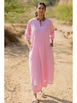 Silai Studio - Taffy Pink Mulmul Plain Kurta And Pant
