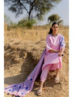 Silai Studio - Taffy Pink Cotton Kurta With Pant And Dupatta