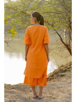 Silai Studio - Carrot Cotton Orange Kurta and Culottes