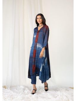 Silai Studio - Navy Crimson Streak Silk Kurta And Pant