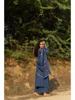 Silai Studio - Earthy Blue Cotton Kurta With Pant And Dupatta