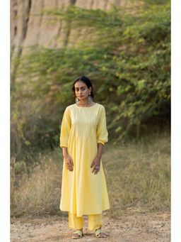 Silai Studio - Cupcake Yellow Cotton Plian Kurta and Pant