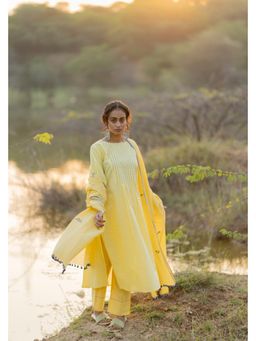 Silai Studio - Cupcake Yellow Cotton Kurta with Pant and Dupatta