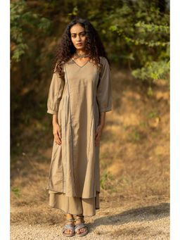 Silai Studio - Dim Grey Cotton Plain Kurta and Pant
