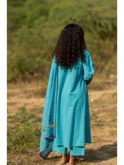 Silai Studio - Maya Blue Cotton Plain Kurta And Pant