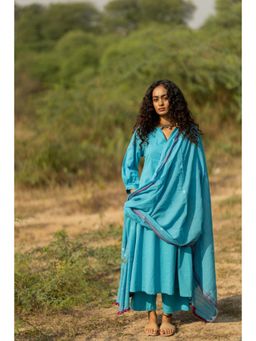 Silai Studio - Maya Blue Cotton Kurta With Pant And Dupatta